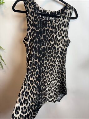 Source Unknown Leopard Print Sleeveless Tank Top - Black and Cream